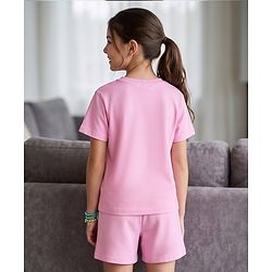 Pine Kids Cotton Knit Half Sleeves Top & Shorts Set with Miami Print - Pink