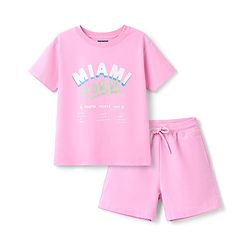 Pine Kids Cotton Knit Half Sleeves Top & Shorts Set with Miami Print - Pink