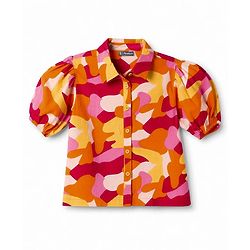 Pine Kids Rayon Woven Collar Neck Shirt Style Top with Camouflage Print -Rust Orange