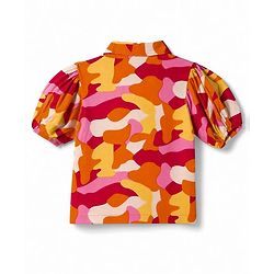 Pine Kids Rayon Woven Collar Neck Shirt Style Top with Camouflage Print -Rust Orange