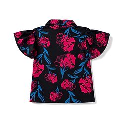 Pine Kids Rayon Woven Collar Neck Shirt Style Top with Floral Print -Navy