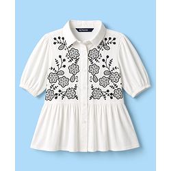 Pine Kids Cotton Woven Frock Style Tops Embroidered Half Sleeves White 4-5 Years