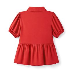Pine Kids Woven Half Sleeves Peplum Top With Floral Embroidered Detail - Red