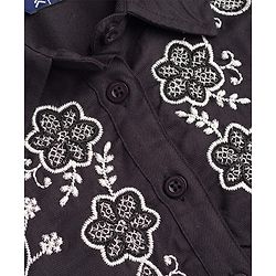 Pine Kids Rayon Woven Half Sleeves Peplum Top with Floral Embroidered Details - Black