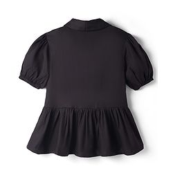 Pine Kids Rayon Woven Half Sleeves Peplum Top with Floral Embroidered Details - Black