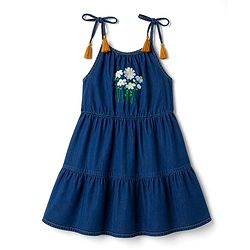 Pine Kids Cotton Woven One Piece Dresses/Frocks with Tassels Navy Blue 4-5 Years