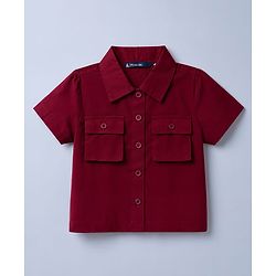 Pine Kids 100% Cotton Woven Half Sleeves Solid Shirt Style Top With Inner Tee - Wine