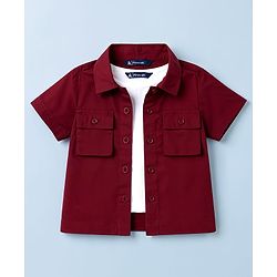 Pine Kids 100% Cotton Woven Half Sleeves Solid Shirt Style Top With Inner Tee - Wine