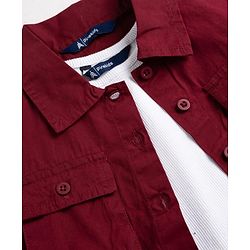 Pine Kids 100% Cotton Woven Half Sleeves Solid Shirt Style Top With Inner Tee - Wine