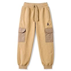Pine Kids Cotton Knit Full Length Lounge & Track Pants Solid With Embroidery - Beige