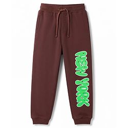 Pine Kids Knit Full Length Text Printed Lounge Pant - Brown