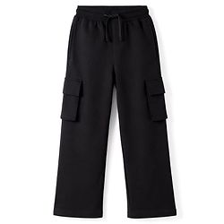 Pine Kids Cotton Knit Full Length Solid Lounge Pant With Cargo Pockets - Black