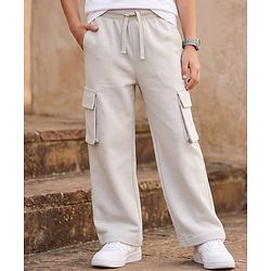 Pine Kids Cotton Knit Full Length Solid Track Pant With Pockets - Grey