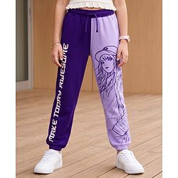 Pine Kids Cotton Knit Full Length Text & Girl Printed Lounge Pant - Violet