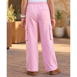 Pine Kids Cotton Knit Full Length Solid Lounge Pant With Cargo Pockets - Pink