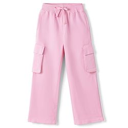 Pine Kids Cotton Knit Full Length Solid Lounge Pant With Cargo Pockets - Pink