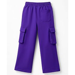 Pine Kids Cotton Knit Full Length Solid Track Pant With Cargo Pockets - Purple