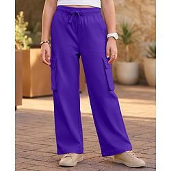 Pine Kids Cotton Knit Full Length Solid Track Pant With Cargo Pockets - Purple