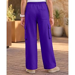 Pine Kids Cotton Knit Full Length Solid Track Pant With Cargo Pockets - Purple