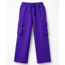 Pine Kids Cotton Knit Full Length Solid Track Pant With Cargo Pockets - Purple