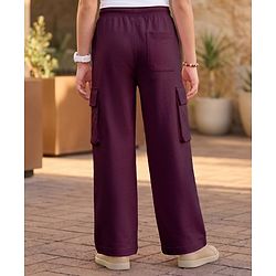 Pine Kids Cotton Knit Full Length Solid Track Pant With Cargo Pockets - Plum