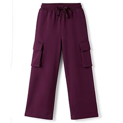 Pine Kids Cotton Knit Full Length Solid Track Pant With Cargo Pockets - Plum