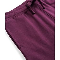 Pine Kids Cotton Knit Full Length Solid Track Pant With Cargo Pockets - Plum