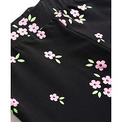 Pine Kids Cotton Lycra Knit Full Length Floral Printed Leggings With Stretch - Black