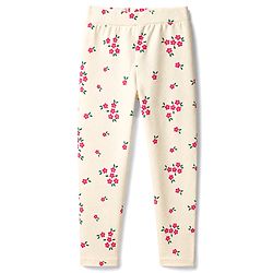 Pine Kids Cotton Lycra Knit Full Length Floral Printed Leggings With Stretch - Ivory
