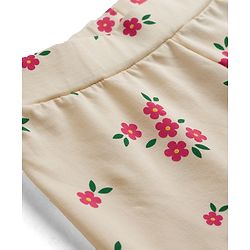 Pine Kids Cotton Lycra Knit Full Length Floral Printed Leggings With Stretch - Ivory
