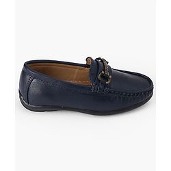 Pine Kids Solid Colour Formal & Party Wear Loafers with Metal Applique - Blue