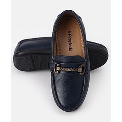 Pine Kids Solid Colour Formal & Party Wear Loafers with Metal Applique - Blue