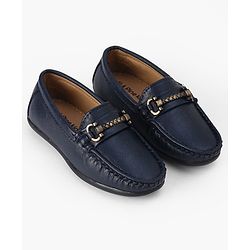 Pine Kids Solid Colour Formal & Party Wear Loafers with Metal Applique - Blue