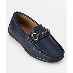 Pine Kids Solid Colour Formal & Party Wear Loafers with Metal Applique - Blue