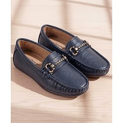 Pine Kids Solid Colour Formal & Party Wear Loafers with Metal Applique - Blue
