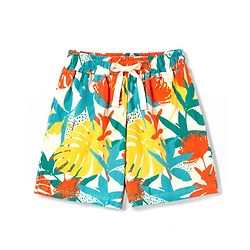 Pine Kids Cotton Knit Half Sleeves T-Shirt & Shorts Set with Tropical Theme Print - Green