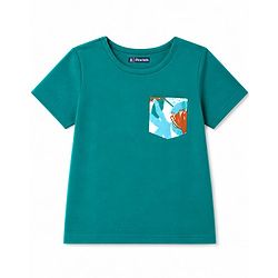 Pine Kids Cotton Knit Half Sleeves T-Shirt & Shorts Set with Tropical Theme Print - Green
