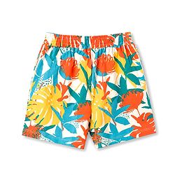 Pine Kids Cotton Knit Half Sleeves T-Shirt & Shorts Set with Tropical Theme Print - Green