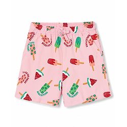 Pine Kids Cotton Knit Half Sleeves Co-Ords T-Shirt & Shorts Night Suit Icecream Print - Pink