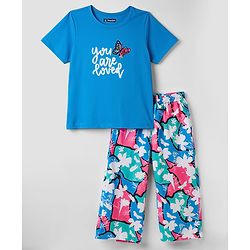 Pine Kids Cotton Knit Half Sleeves Butterfly Printed T-Shirt & Pyjama Night Suit - Blue