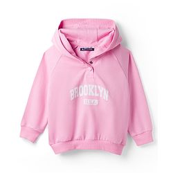 Pine Kids Looper Knit Full Raglan Sleeves Text Printed Hooded Winter Wear Sweat Jacket  & Lounge Pant Set - Pink
