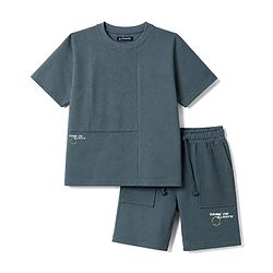 Pine Kids Looper Knit Half Sleeves Solid T-Shirt & Shorts Set - Charcoal Grey