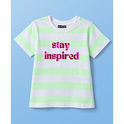 Pine Kids Cotton Knit T-Shirts Striped Round Neck Half Sleeves White 4-5 Years