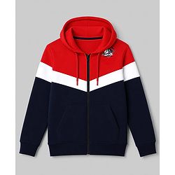 Pine Kids Cotton Knit Full Sleeves Hooded Colour Block Sweat Shirt - Navy Blue