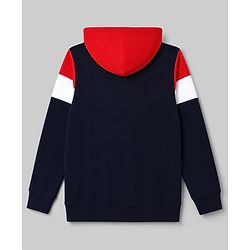 Pine Kids Cotton Knit Full Sleeves Hooded Colour Block Sweat Shirt - Navy Blue