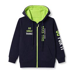 Pine Kids Cotton Knit Sweatshirt with Full Sleeves and Slogan Print - Navy Blue