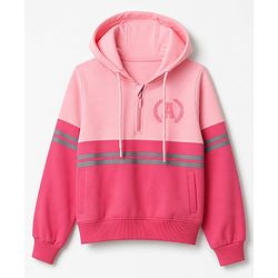 Pine Kids Cotton Knit Hooded Sweatshirt with Full Sleeves and Alphabet Embroidery - Pink