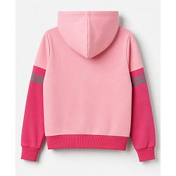Pine Kids Cotton Knit Hooded Sweatshirt with Full Sleeves and Alphabet Embroidery - Pink