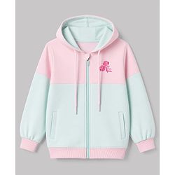 Pine Kids Cotton Knit Sweatshirts with Full Sleeves and Floral Embroidery - Pink & Sea Green