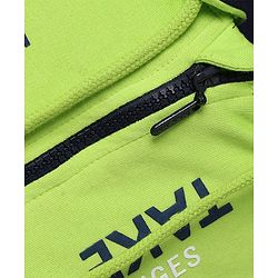 Pine Kids 100% Cotton Knit Full Sleeves Text Printed Hooded Sweatjacket With Kangaroo Pockets - Lime Green
